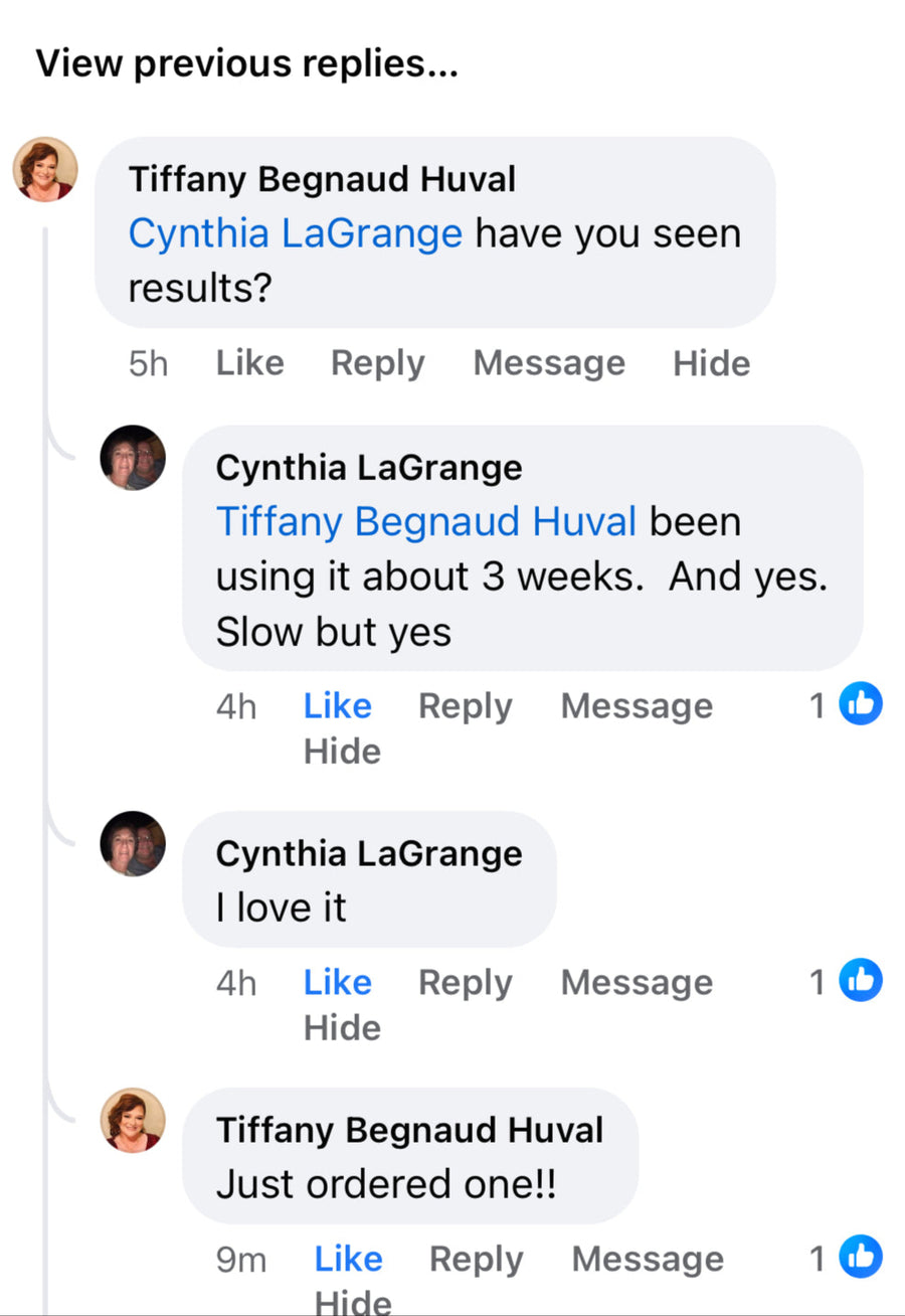 Original Facebook conversation with Cynthia LaGrange sharing her experience after about three weeks